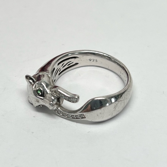 EFFY .925 Diamond Tsavorite Panther Cat Ring - Picture 8 of 10